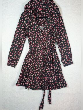 Betsey Johnson Women's Black Floral Robe with Belt
